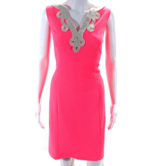 Vince Camuto dress neon bright pink coral sleeveless shift size 10 NWT - Picture 1 of 12
